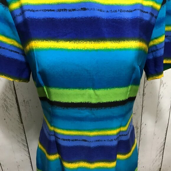 Sag Harbor Dress Petite bright colored stripes sheath with round collar Size 8P - Picture 2 of 12